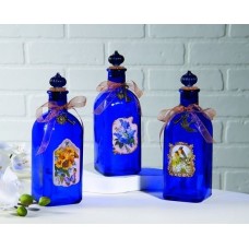 Set of 3 Cobalt Blue Glass Decorative Vintage Antique Style Apothecary Bottles 706996367898  302082330993